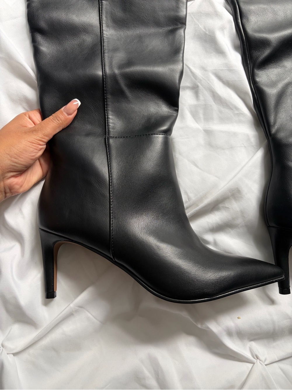 Call it Spring Black Leather High Pointed Toe Heeled Boots - Picture 4 of 9